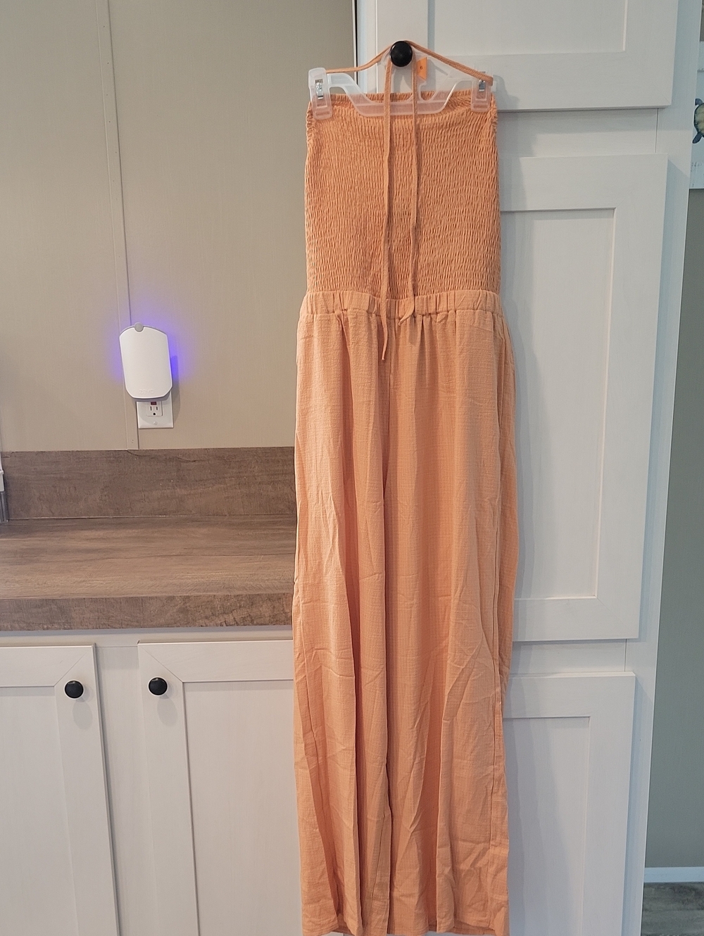 Smocked Strapless Wide-Leg Jumpsuit - Peach